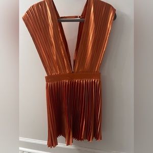 L’IDEE orange pleated mini dress